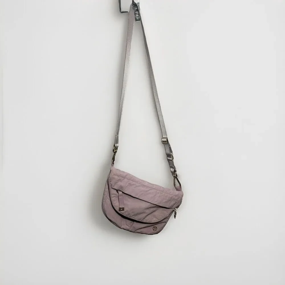 Lululemon Pink Crescent Crossbody Bag Small Adjustable Strap Zip Gold Hardware